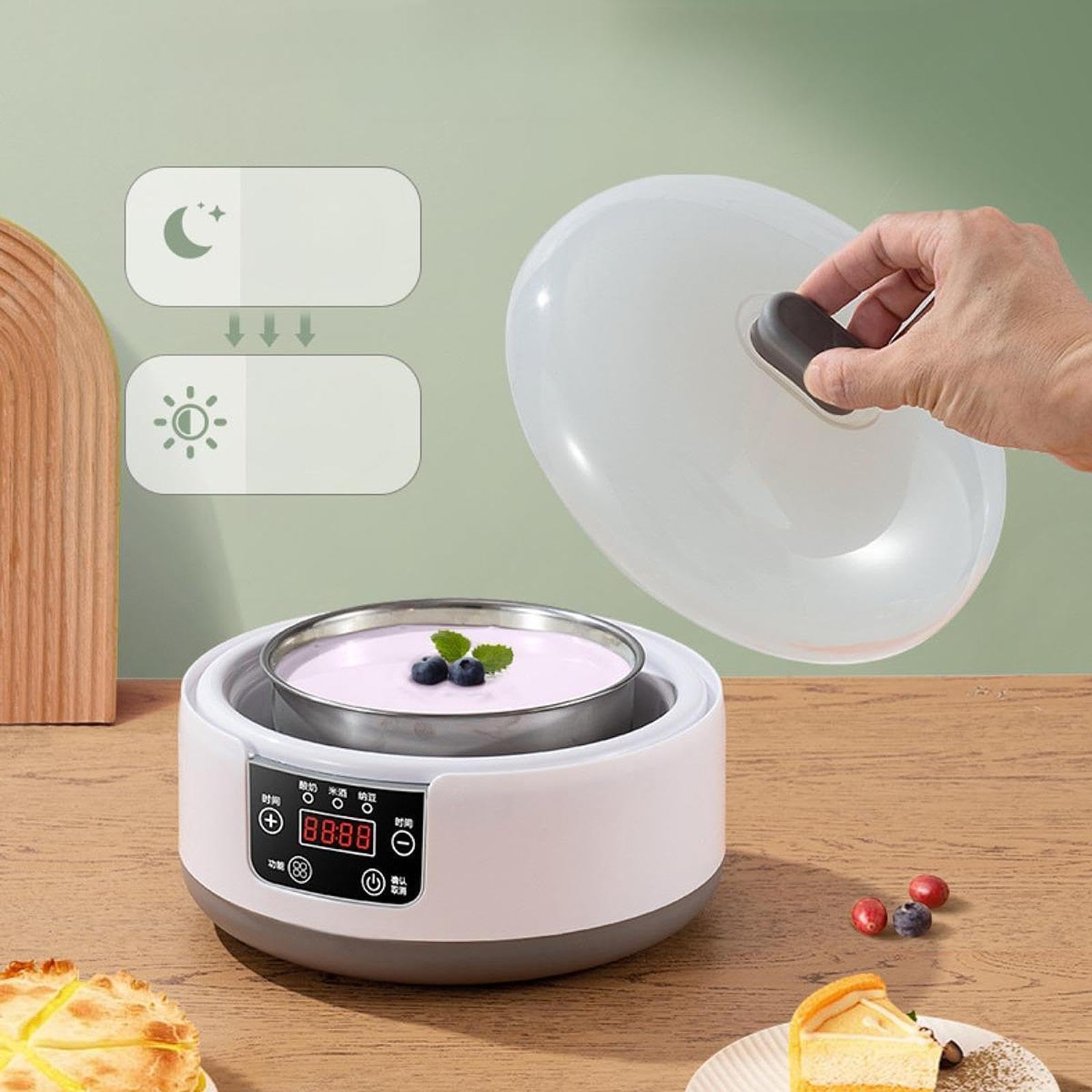 perfk Yogurtiera Macchina elettrica per yogurt, Funzione di temporizzazione a basso rumore Yogurt Contenitore interno professionale in acciaio