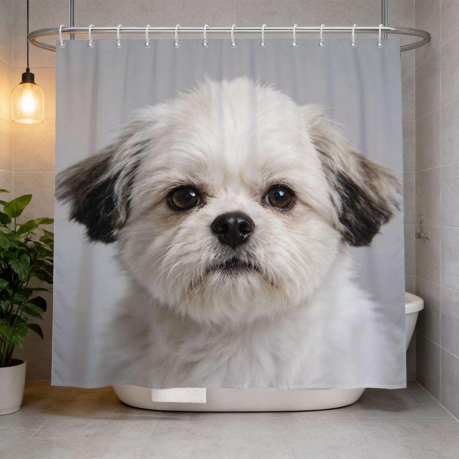 Hongduo 3D Shih Tzu Shower Curtain for Stalls Bathtubs Cute Dog Bathroom Decor Shower Curtain Set Polyester Fabric Waterproof 200x200cm/79X79 Inch with Hooks