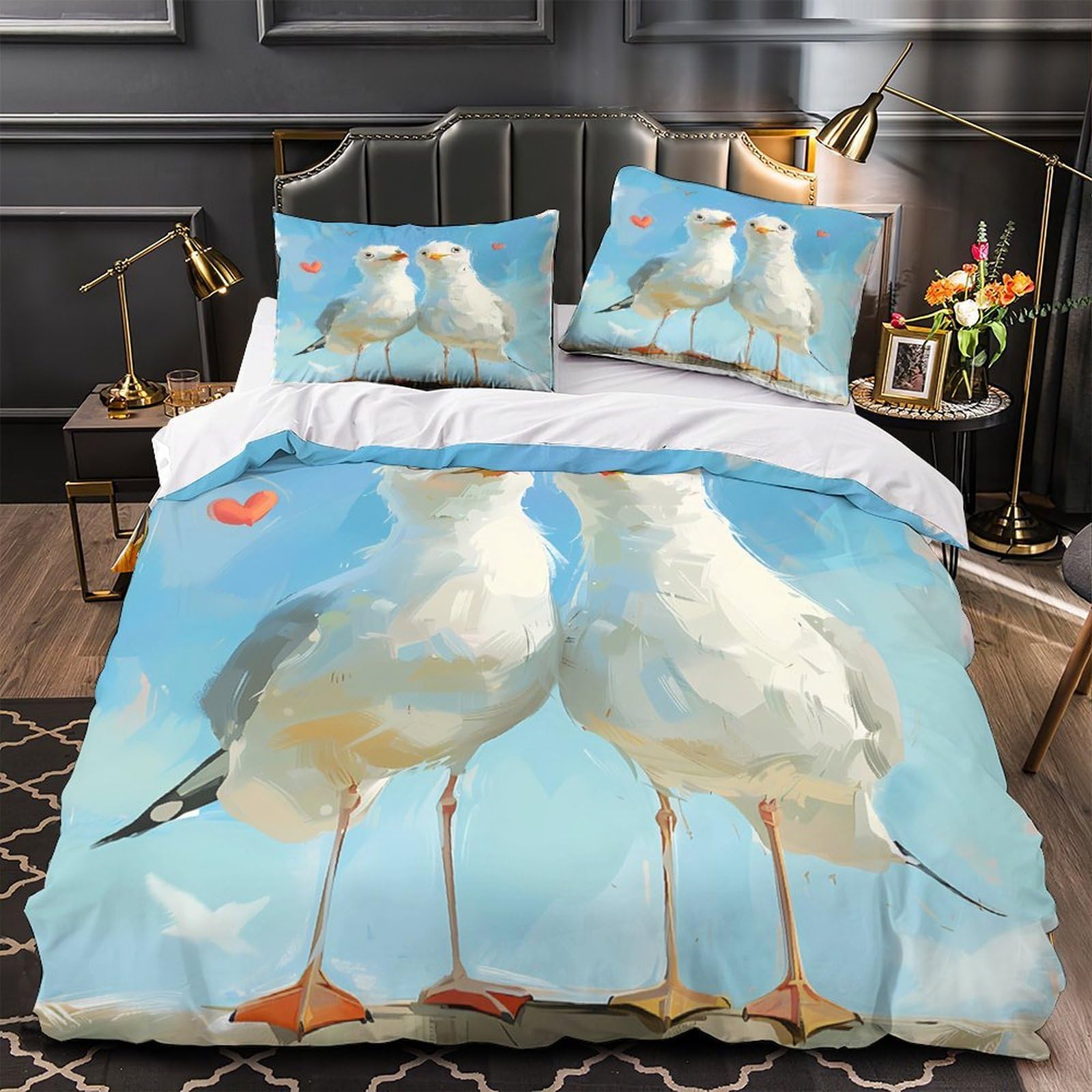 Housse de couette mouettes hypoallergique contre les allergies de lit