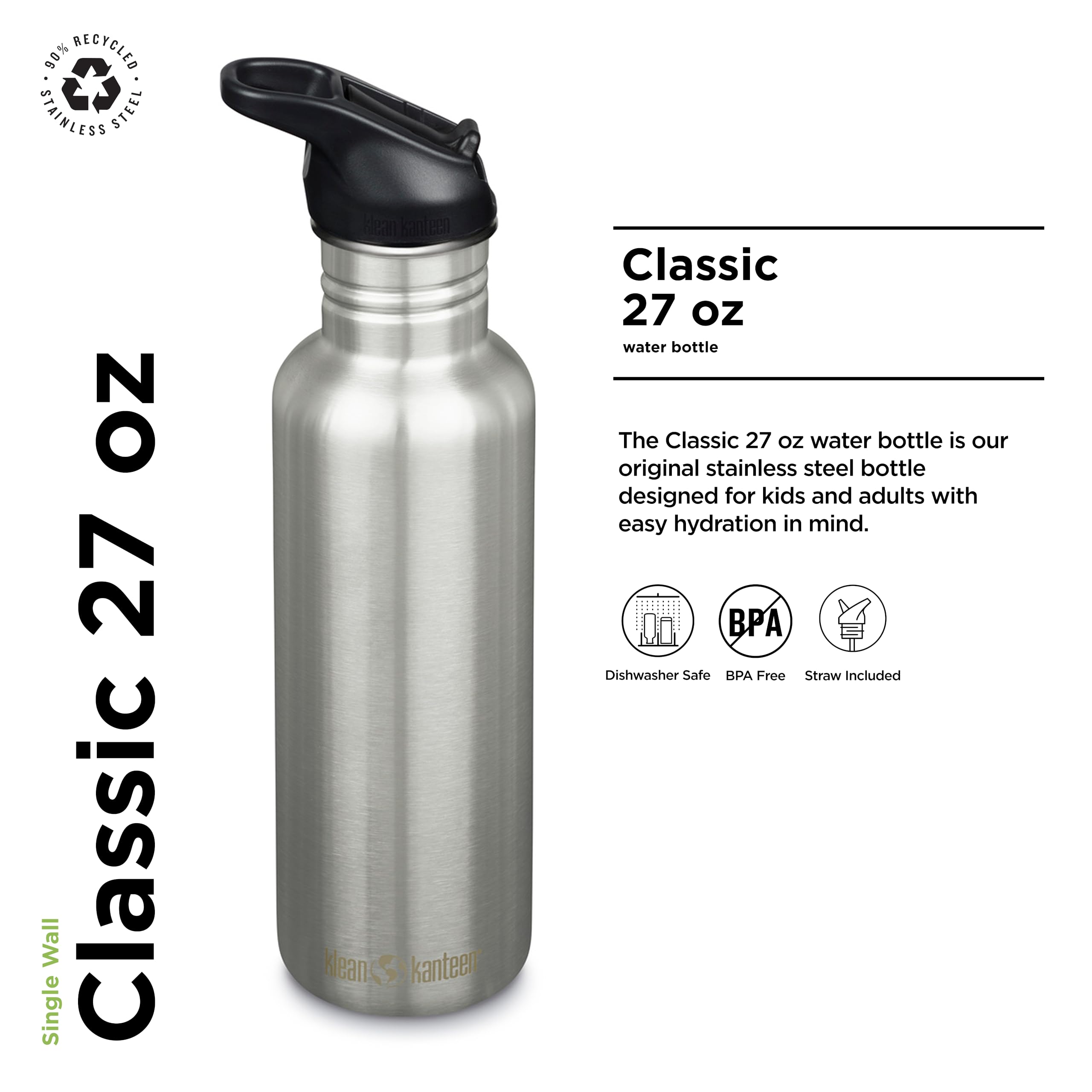 Amazon.com: Klean Kanteen 27 oz Classic Water Bottle with Flip