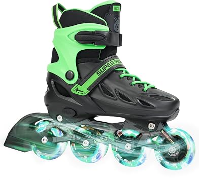 SUPER YOUNGSTER Adjustable Inline Skates for Boys Girls Ages 4-12 with Light Up Wheels, Roller Skates Blades for Youth Kids Indoor & Outdoor Beginners