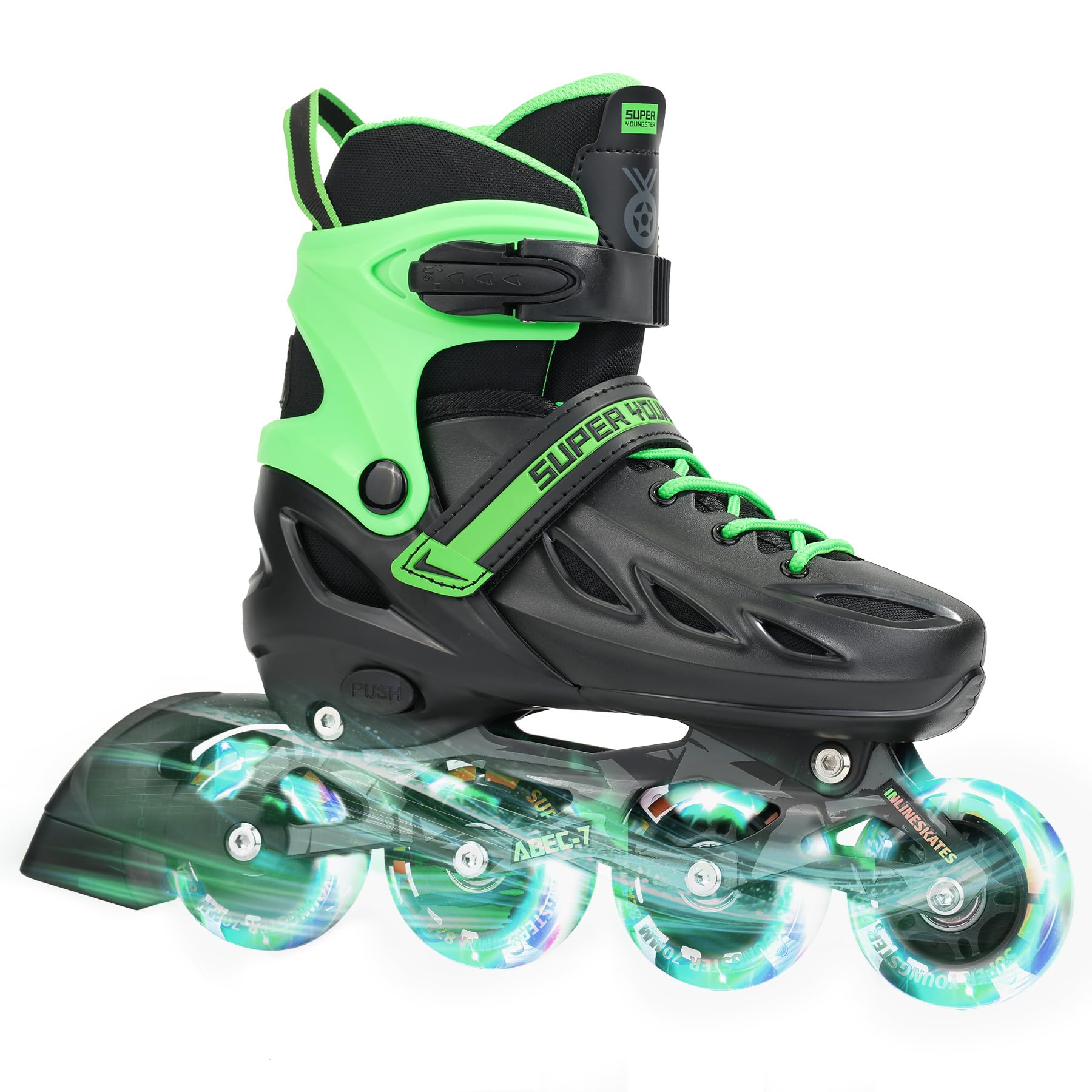 SUPER YOUNGSTER Adjustable Inline Skates for Boys Girls Ages 4-12 with Light Up Wheels, Roller Skates Blades for Youth Kids Indoor & Outdoor Beginners