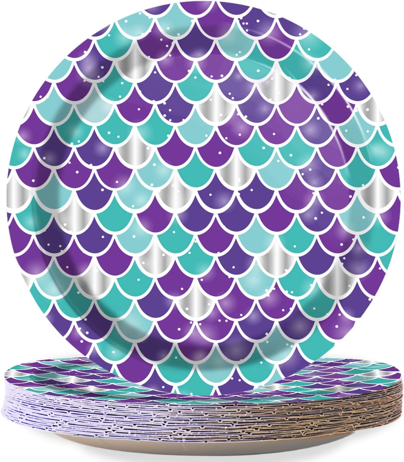 Wiooffen 48pcs Mermaid Party Supplies Plates Mermaid Birthday Dessert Paper Plates 7'' Under The Sea Party Decoration for Girls Princess Baby Shower Themed Birthday Party