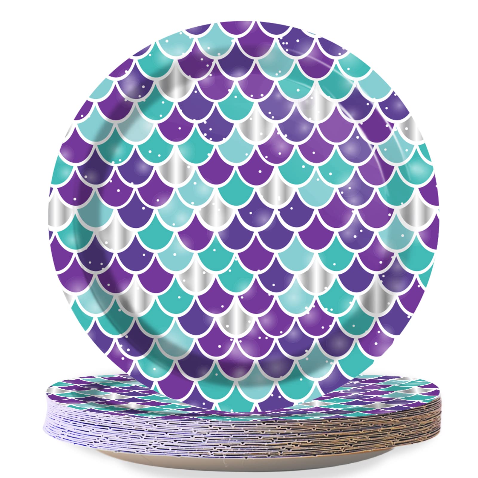Wiooffen 48pcs Mermaid Party Supplies Plates Mermaid Birthday Dessert Paper Plates 7'' Under The Sea Party Decoration for Girls Princess Baby Shower Themed Birthday Party