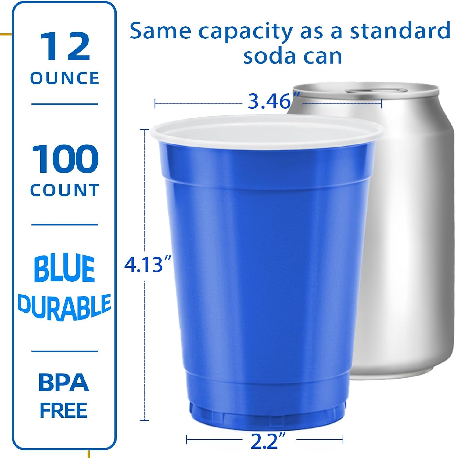 100 Count Blue Plastic Cups - 12 oz Blue Disposable Cups for BBQ,Picnic,Party,Birthday & Everyday Use