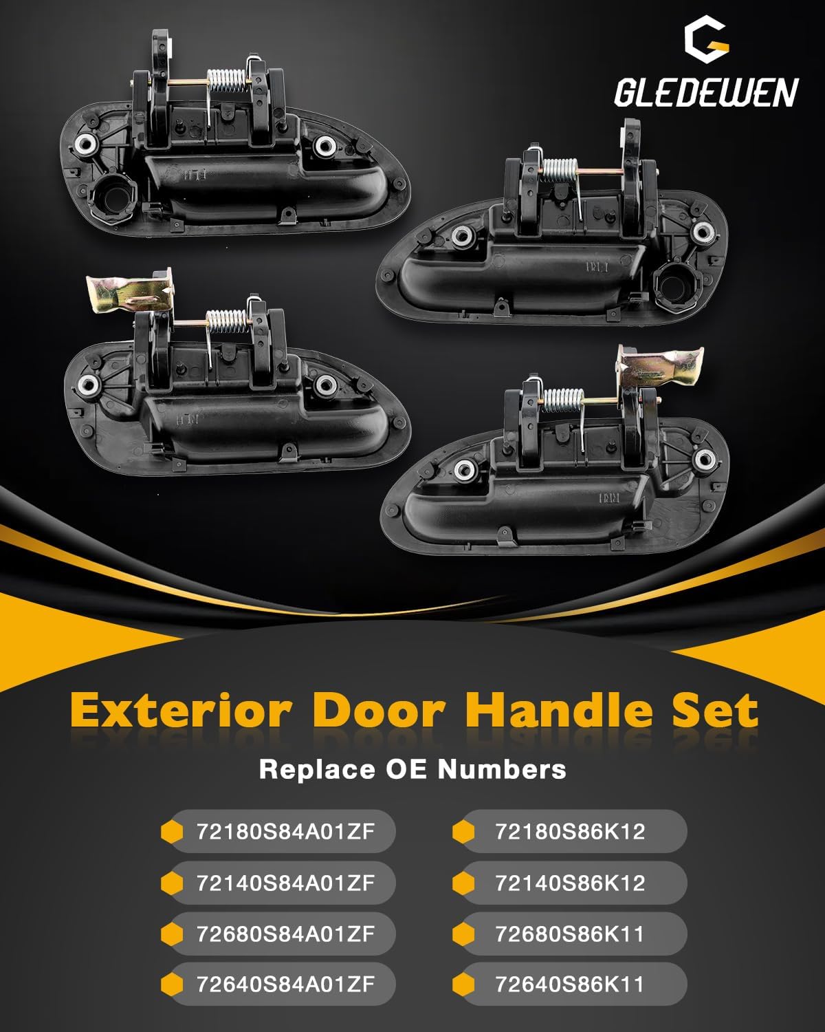Exterior Door Handle Set, Compatible with 1998-2002 Honda Accord, Outside Front & Rear Left Driver & Right Passenger Side Door Handle, Replace# 72180S86K12 72140S86K12 72680S86K11 72640S86K11 (4 PCS)