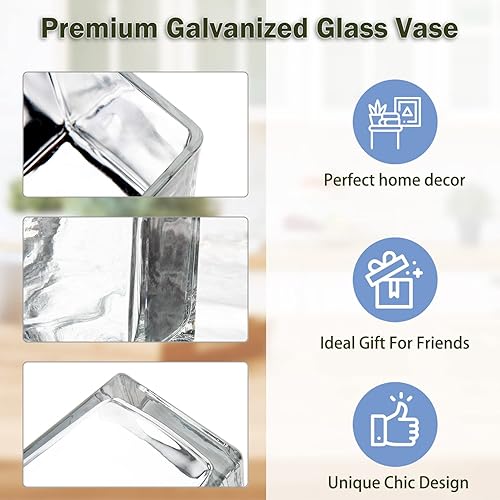 Miniatura 5 de Jarrones cuadrados de vidrio de 5 x 5 pulgadas, jarrón galvanizado para decoración de hogar, oficina, centro de mesa, jardín, boda, fiesta, juego de