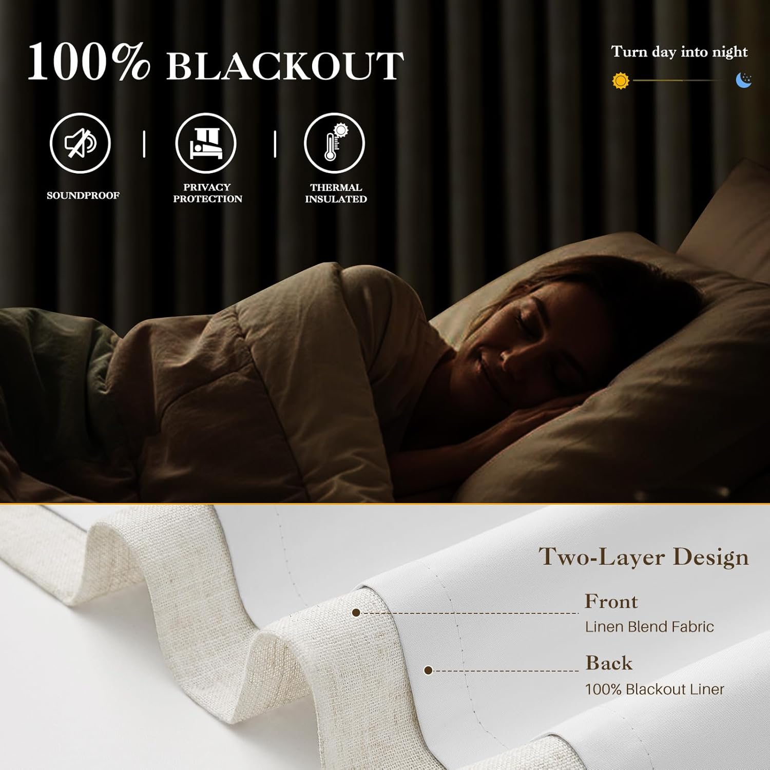 IVAPUPU Pinch Pleated Linen Blackout Curtains for Bedroom, Natural Full Black Out Curtains 84 Inches Long for Living Room Darkening Thermal Insulated Neutral Pleat Drapes with 16 Hooks, 2 Panels