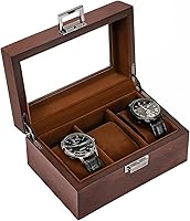 ProCase Espresso Wooden Watch Box for Men - 3-Slot Display Case with Glass Lid, Solid Wood Organizer for 6 Watches