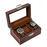 ProCase Wooden Watch Box for Men, 3 Slot Watch Display Case with Glass Lid - Espresso