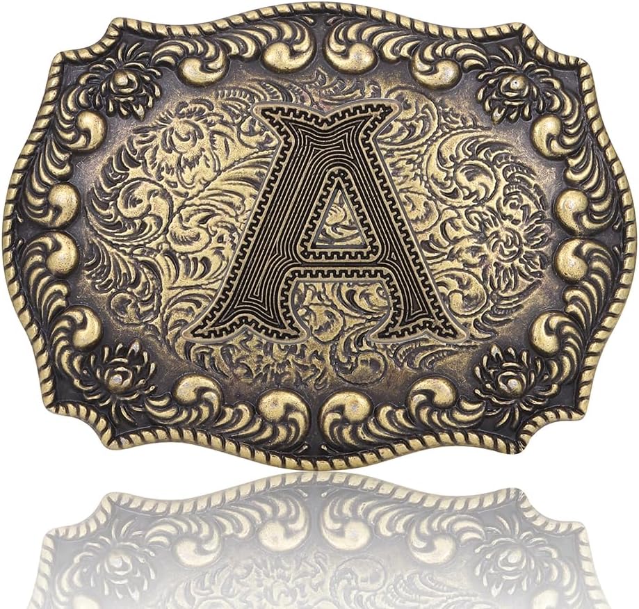 Btilasif Belt Buckles Men Western Cowboy Initial Letters ABCDJMR Mens Texas Rodeo Belt Buckle for Boys Girls
