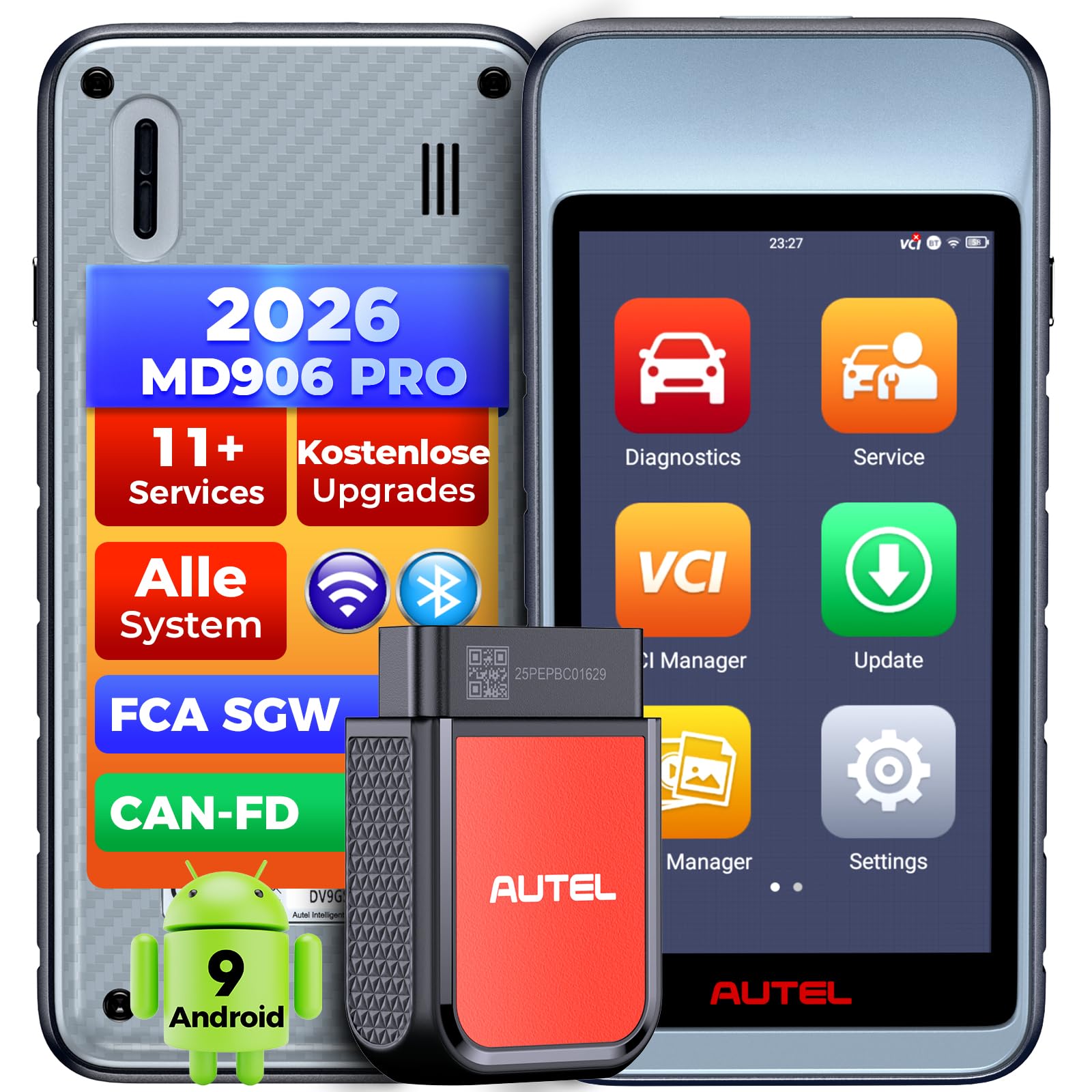 Autel MaxiDIAG MD906Pro OBD2 Diagnosegerät: 2026 Bluetooth Ver. von MaxiCOM MK808S MX808S, Upgrade von MD808PRO MD806 Diagnosegerät für Alle Fahrzeuge, FCA SGW CAN FD, 11 Dienst,Keine Abonnementgebühr
