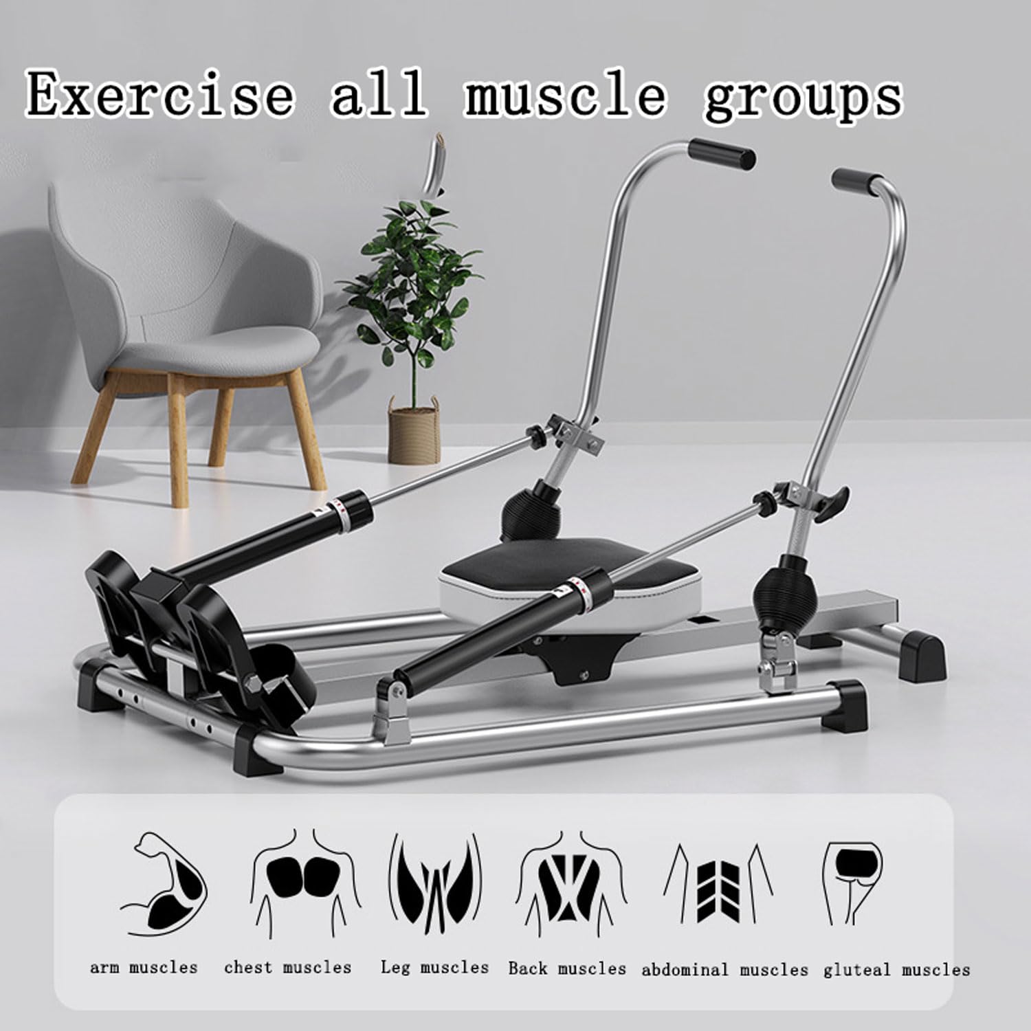 Máquinas de Remo hidráulicas para Interiores, Equipo Cardiovascular Plegable de Acero Inoxidable, máquina de Remo silenciosa con monitoreo de Datos, Movimiento Asiento cómodo, Capacidad 265 LB
