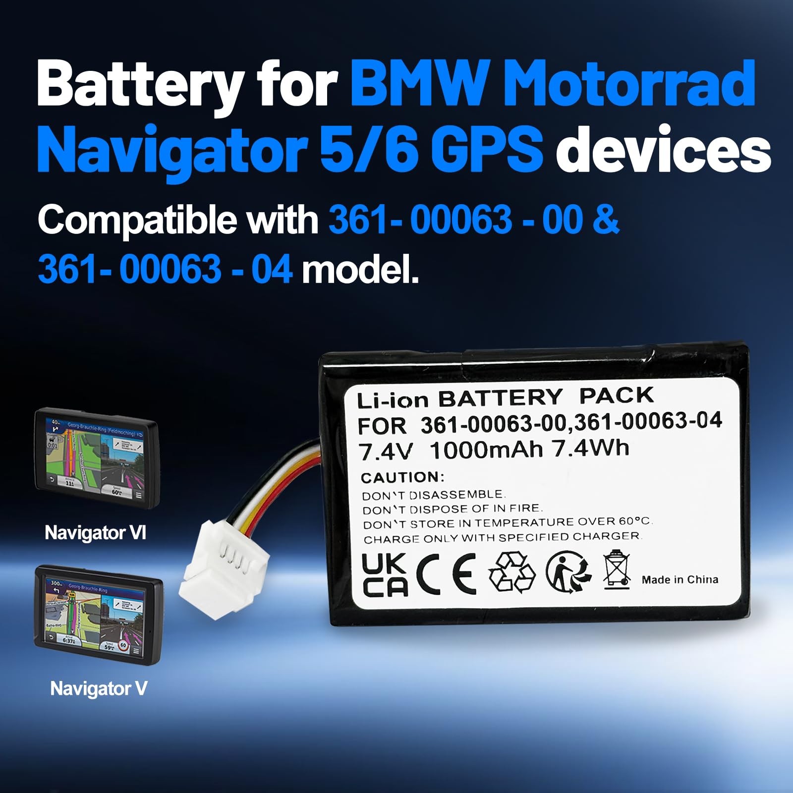 Akku für BMW Motorrad Navigator V, Navigator VI 6 Endura – Kompatibel mit den Teilenummern: 361-00063-00, 361-00063-04.（Black）