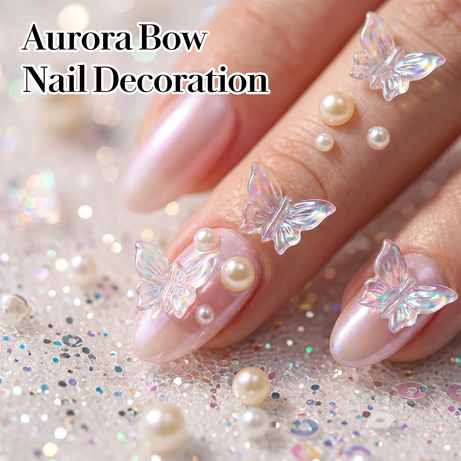 50 Pcs 3D Butterfly Nail Charms, Aurora Effect Resin Nail Art Decorations, Mini Butterfly Charms for Acrylic Nails, Manicure Supplies for DIY Home & Salon Use