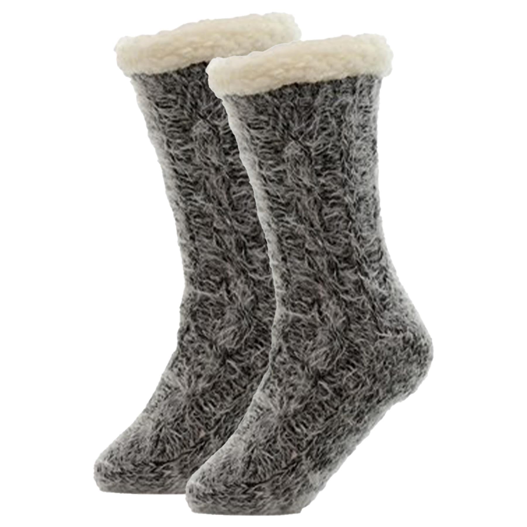 A2z Women's Black Socks Feather Yarn Lounge Socks Sherpa Lining Chunky Knit Fur Lined - Socks Ls946 4-8