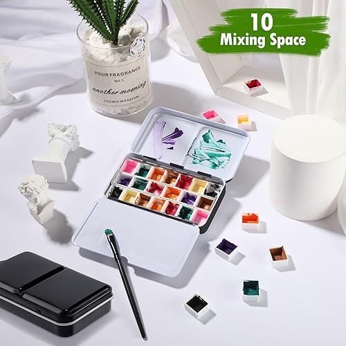 Miniatura 7 de Juego de 53 paletas de pintura de acuarela y medias sartenes, caja de lata de acuarela, caja de pintura de metal con tapa, sartenes de acuarela