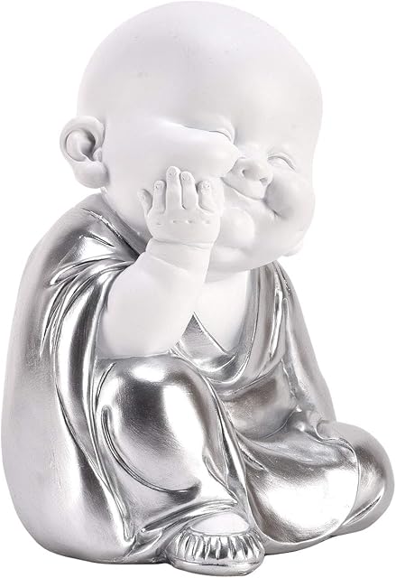 Widdop HESTIA Baby Buddha Silver and White Buddha Child Zen Gift Ornament Hands on Chin HE1675