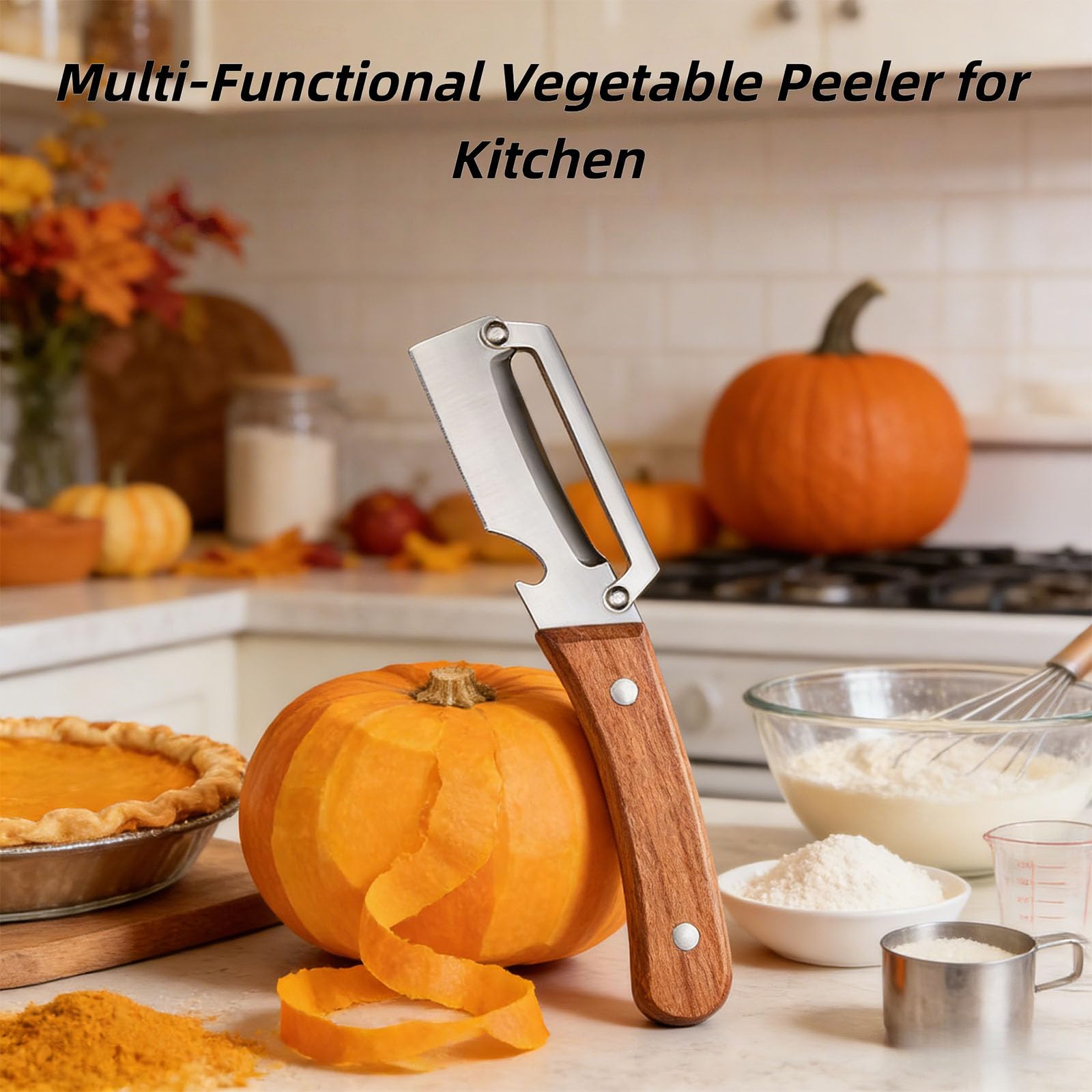 Zero Snag Wooden Peeler, 2-in-1 Multifunctional Stainless Steel Peeler, Potato Fruit Pumpkins Kitchen Peelers with Bottle Opener (2 PCS) - 3