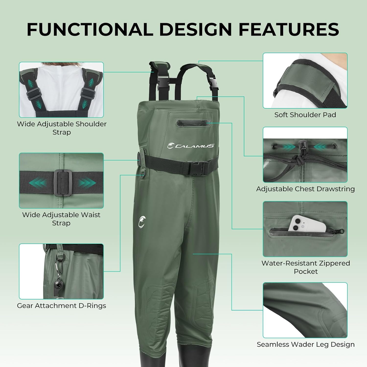 Calamus WaveWalker Chest Waders for Kids, 100% Waterproof Youth Fishing Waders with PVC Boots, DWR, Knee Pads, EVA Insoles