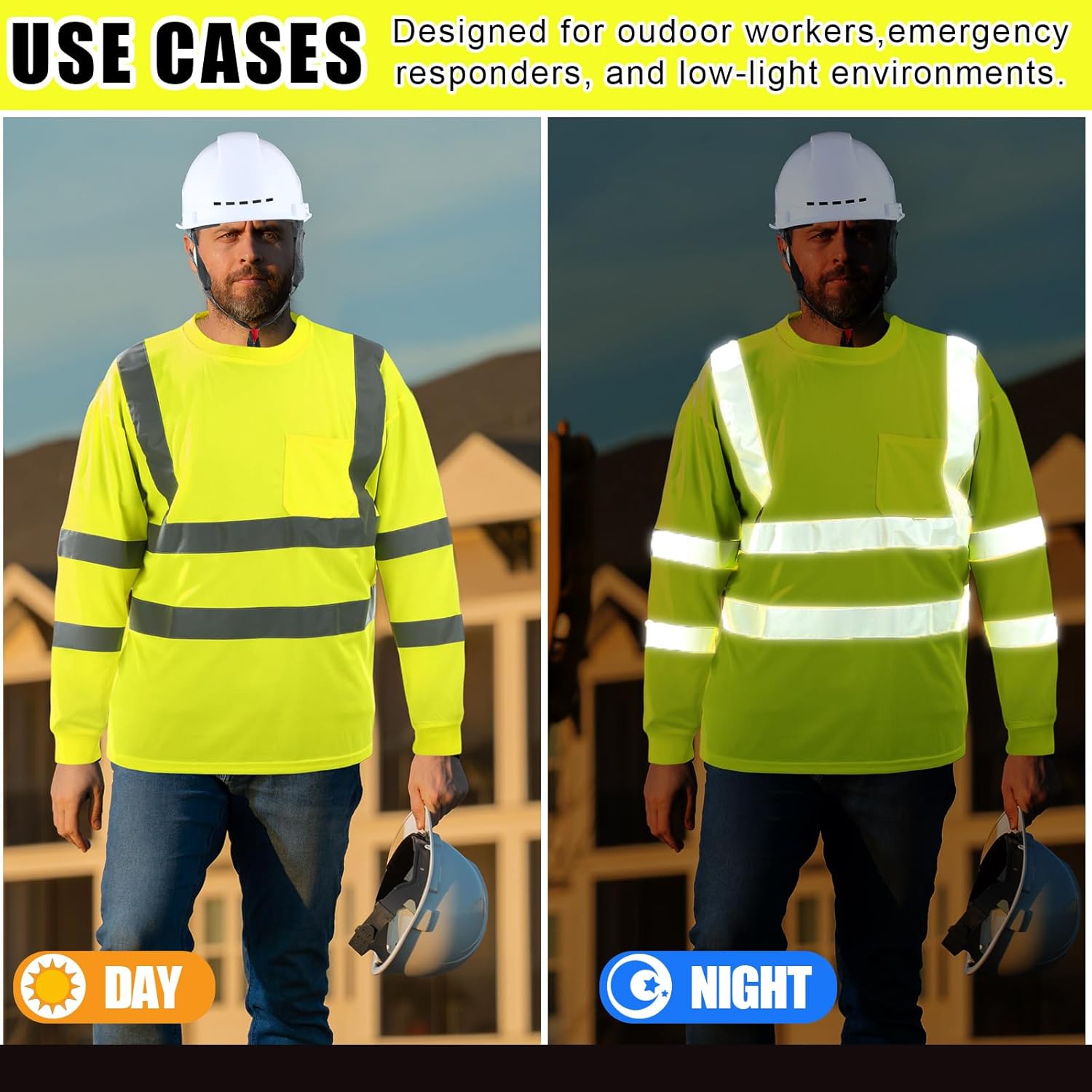 3 Set High Visibility Shirts & Suspension Hard Hat, 3 Reflective Safety Hi Vis Shirt Long Sleeve Wicking Mesh T Shirt Workwear for Construction Yellow, White