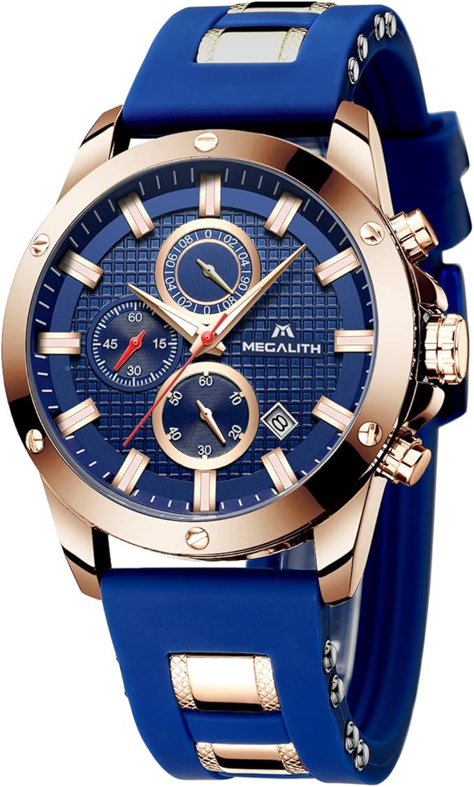 MEGALITH Mens Watches Chronograph Waterproof Watches for Men Blue Face Analogue Quartz Wrist