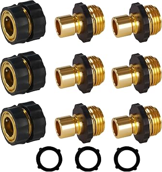 LIULO TOOL 3/4 Inch Garden Hose Quick Connect, Aluminum Garden Hose Fittings, Male and Female Water Quick Release Connector 3Female+6Male