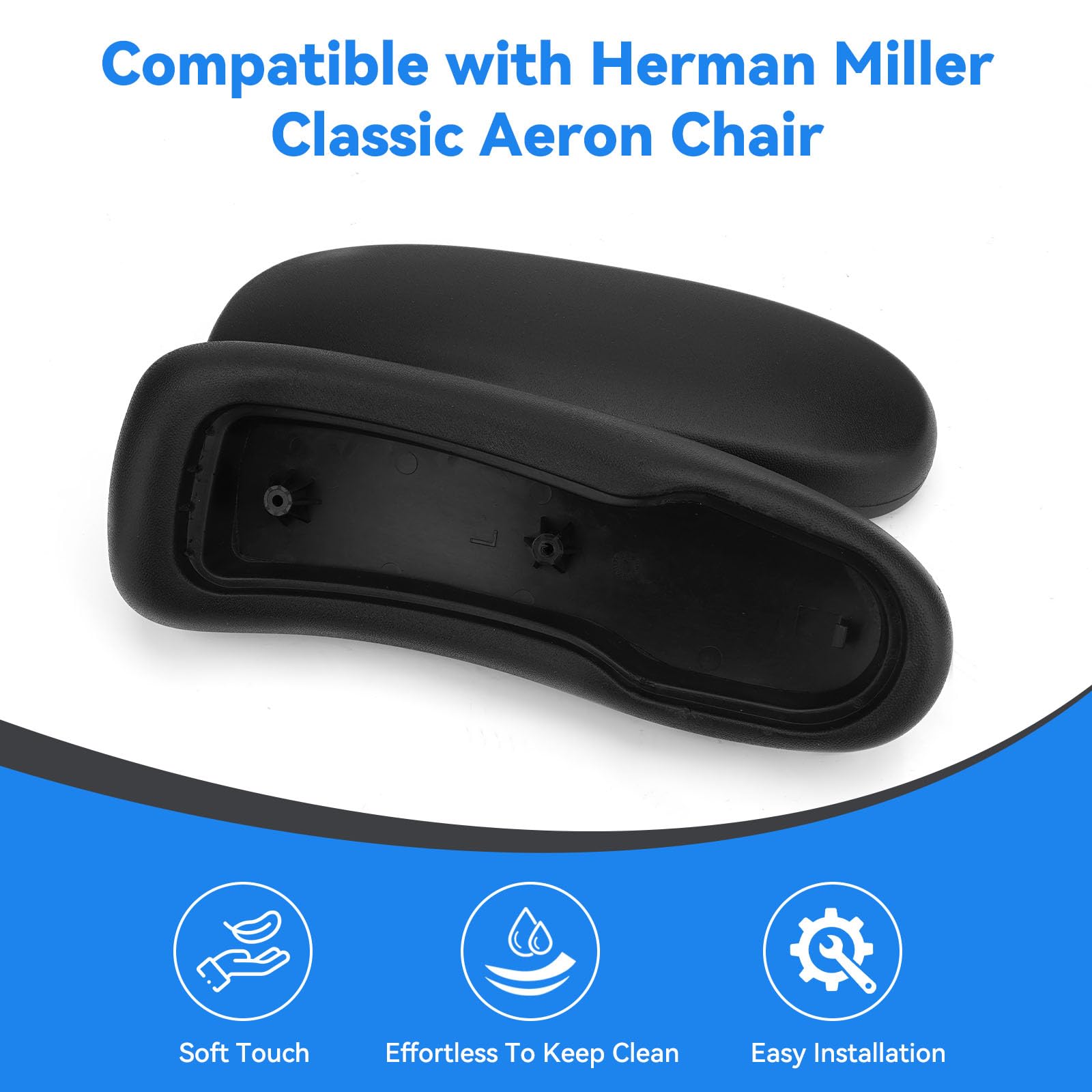 Armlehnen-Ersatzarmpolster für Herman Miller Classic Aeron Stuhl – Bürostuhl-Armlehnenersatz, schwarz, 1 Paar