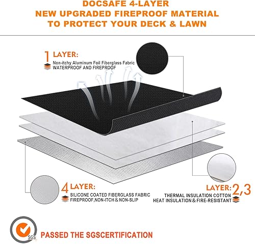 Miniatura 6 de DocSafe Tapete Cuadrado para Fogata de 40 x 40 pulgadas, Tapete Ignífugo de 4 Capas Bajo la Parrilla con Aislamiento Térmico, Protector de