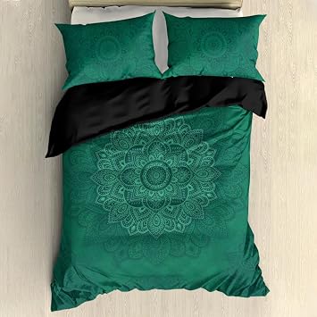 Twin Bohemian Comforter Cover Sets, Vintage Mandala Floral Bedding Set All-Season, for Children Boy Girl Teen Kids - Comforter Not Included Green