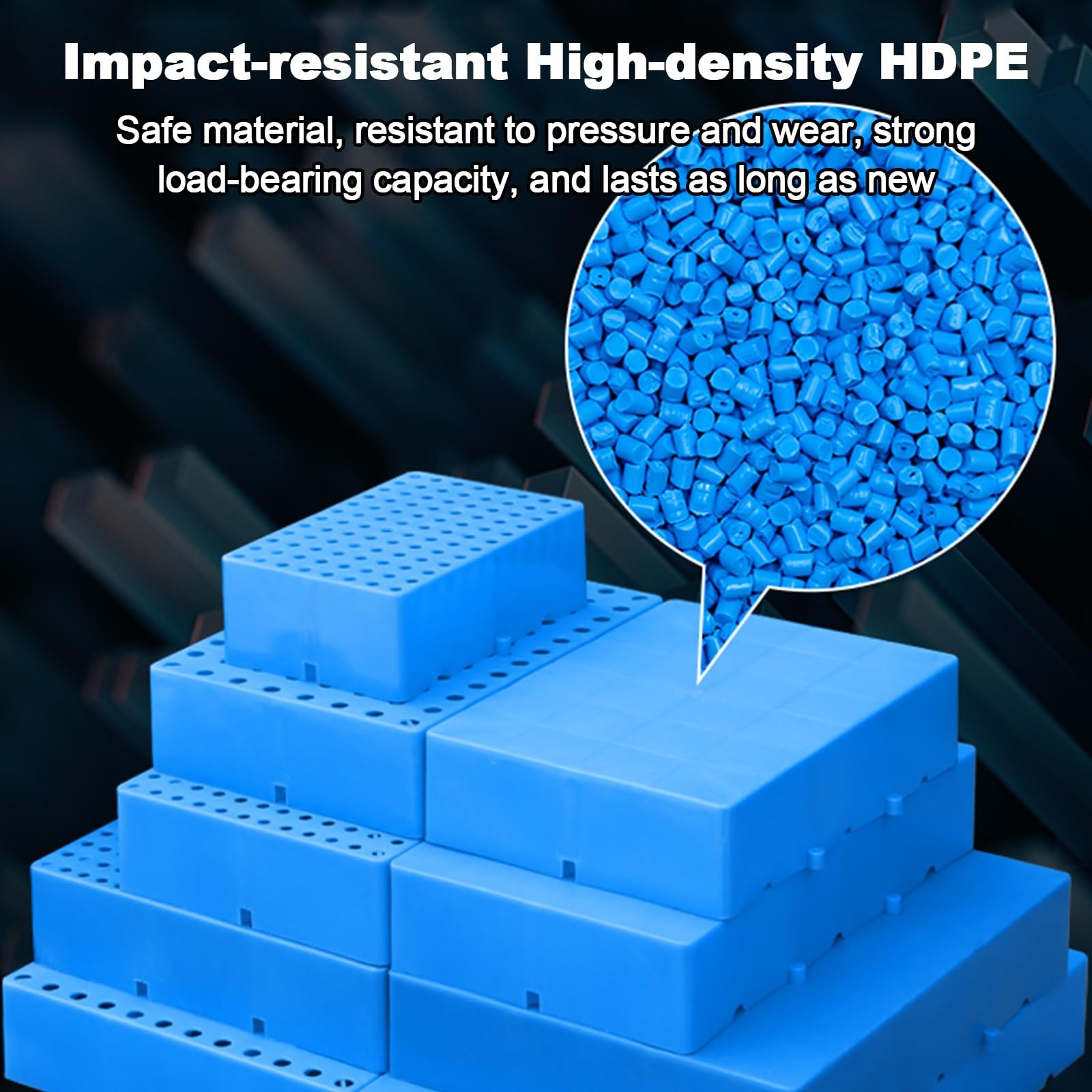 Pallet in plastica HDPE per cantina, design impermeabile, resistente, stampaggio monopezzo, capacità di carico 499,9 kg, ideale per garage e supermercati (blu, 40 x 30 x 10 cm)