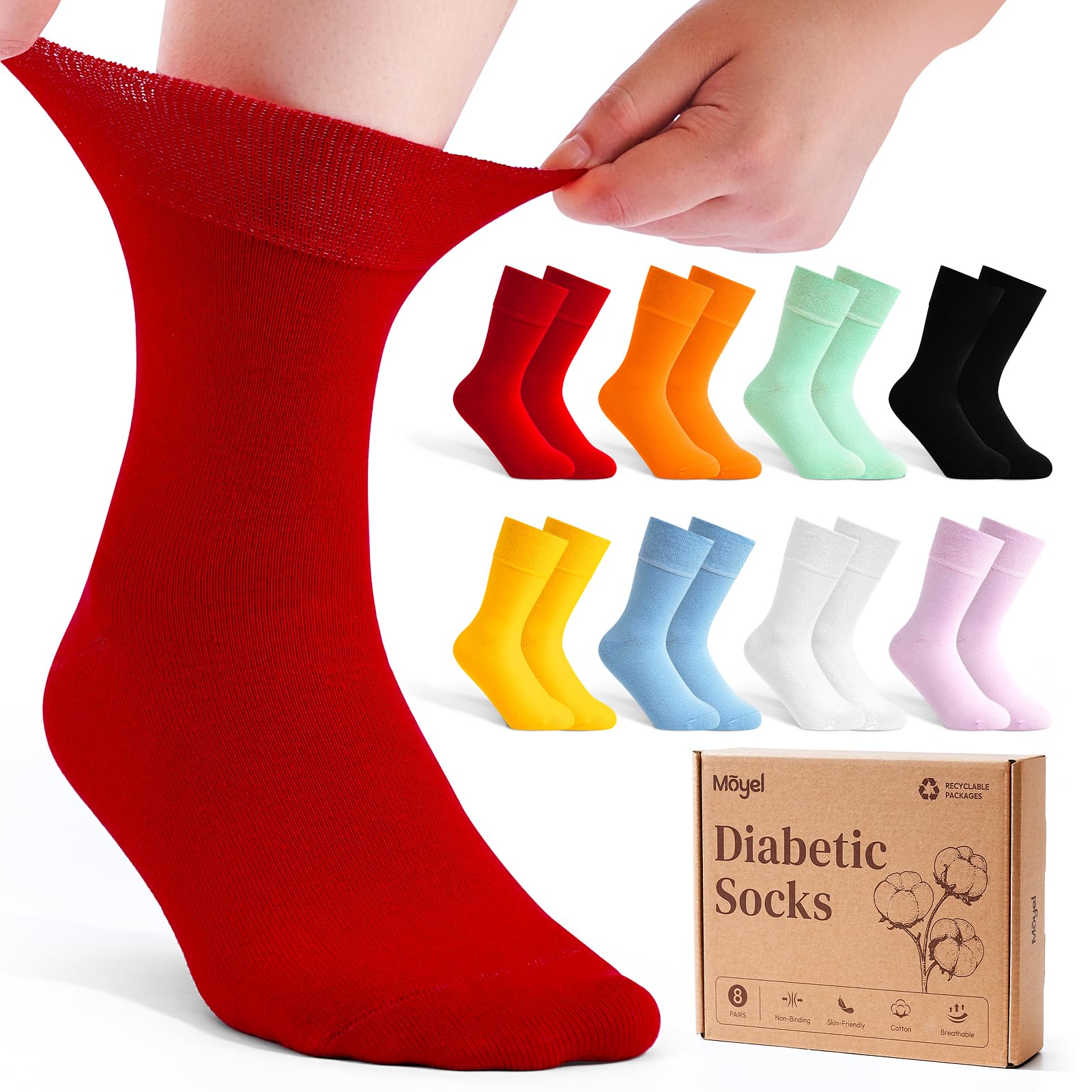 Moyel 5/6/8 Paar Diabetikersocken Bequeme Diabetiker Socken Ohne Gummibund Strümpfe für Diabetiker Ohne Gummi