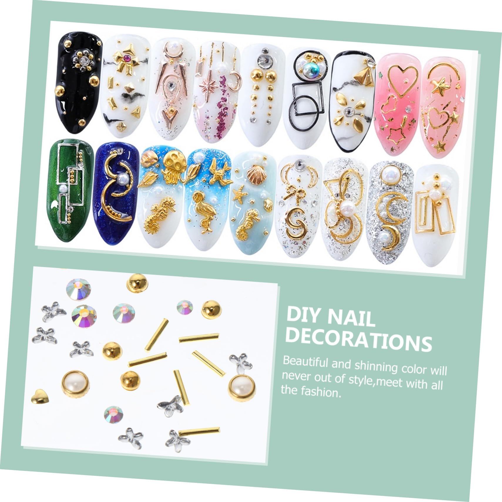 Healvian Boîtes De Rivets Dorés Pour Décoration Kit Accessoires De Manucure Avec Designs Uniques Pour Nail Art