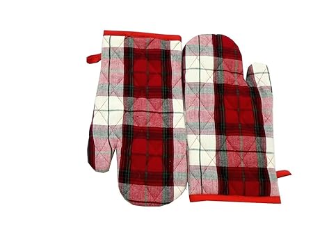 Tidy Multi Colour Checked Design 100% Exclusive Cotton Kitchen Hand Glove - Pack of 2Pcs