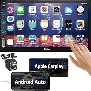 Car Stereo Double Din Radio with Backup Camera -Voice Control Apple Carplay & Android Auto, Bluetooth 5.3 Touch Screen Subwoofer Car Audio Receivers, 7 Inch HD MP5 Player with Mirror Link, USB/SD/A/FM