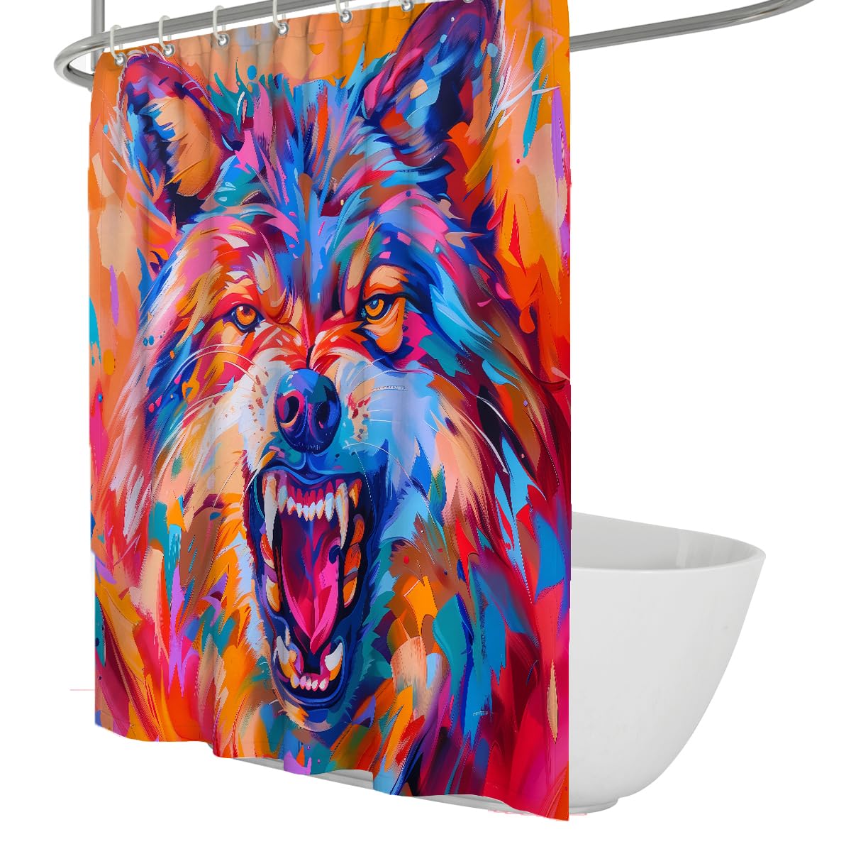 Moderner Pop-Art-Duschvorhang für das Badezimmer Abstrakter bunter Wolf-Duschvorhang Wildes Wildtier-Badedekor Wasserdichtes Polyester 200 x 200 cm