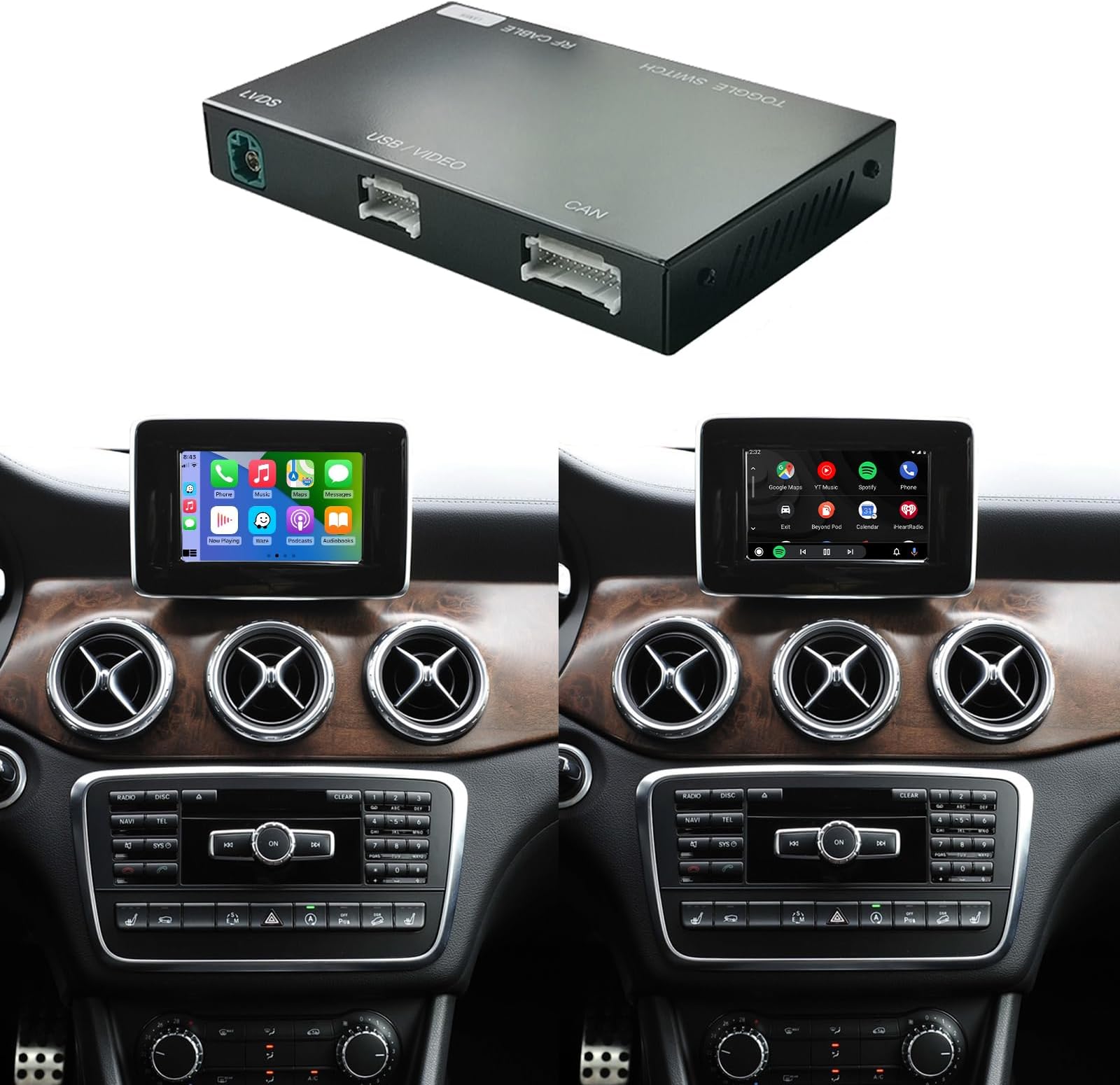 Road Top Wireless Carplay Retrofit Kit Decoder for Mercedes Benz C/E/CLA/GLA/GLK/CLS/ML/GL/GLK/SLK Class 2012-2015 Year with ntg4.5 ntg4.7 System, Support Wireless Android Auto, Mirrorlink, Navigation