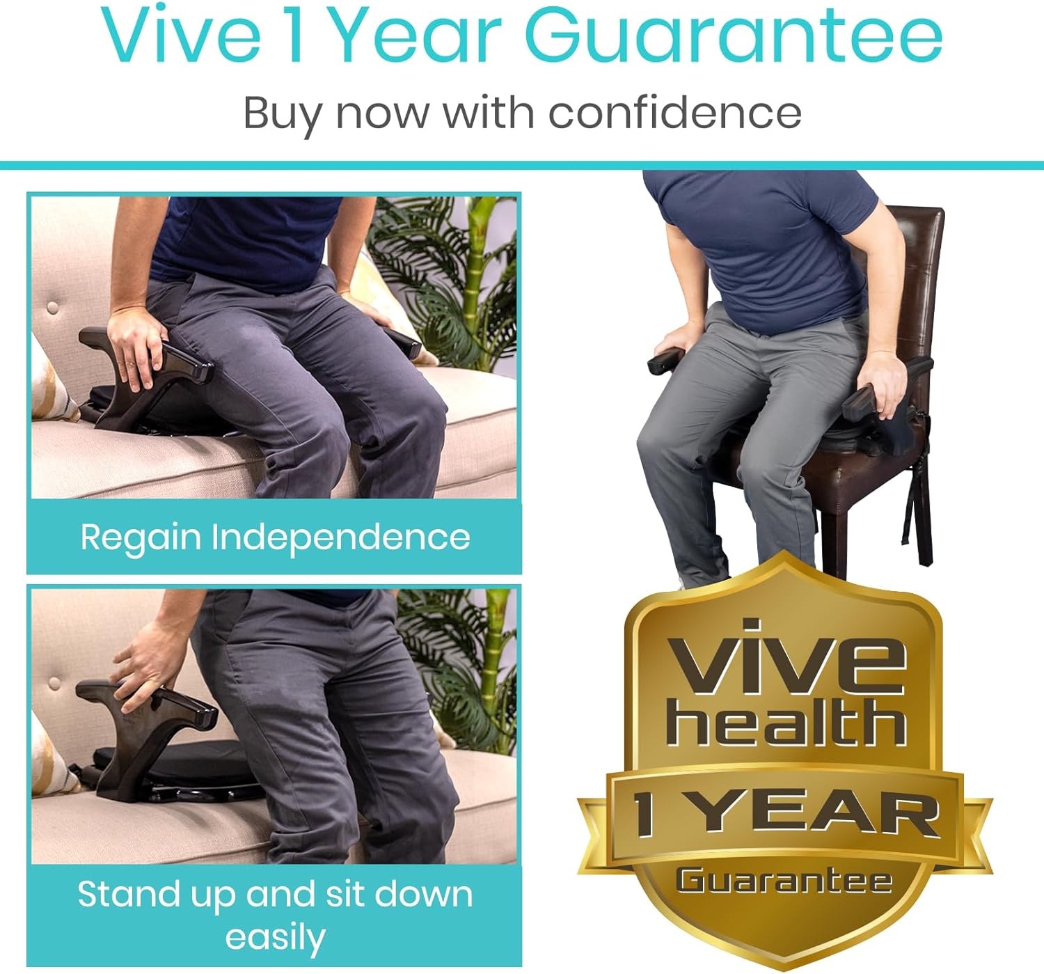 Vive Chair Lift Assist Device for Seniors - Cushioned Assistive Devices, Risers, for Elderly - Patented Seat Lift Aid for Hip Replacement & Transfer