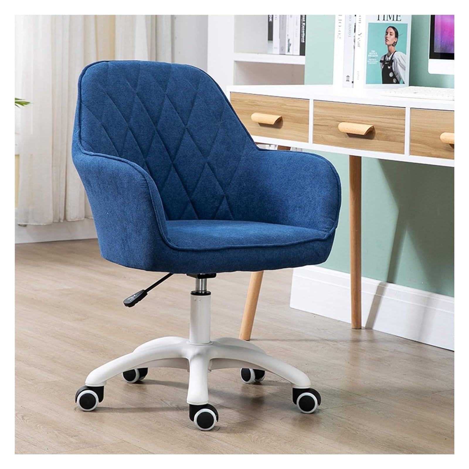 NZPOST Chair Swivel Desk Chair Computer Desk Chair - Ergonomic Mid Back Vanity Chair Lumbar Support with Wheels (Bule)