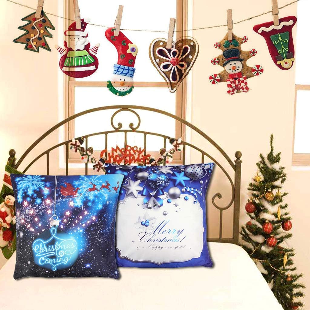 OWUDE Merry Christmas Pillow Covers 5 Pack, Super Soft Plush Cushion Covers Home Decorative Throw Pillow Cases for Living Room Study Bed Sofa, Blue,18" x 18" (Blue)