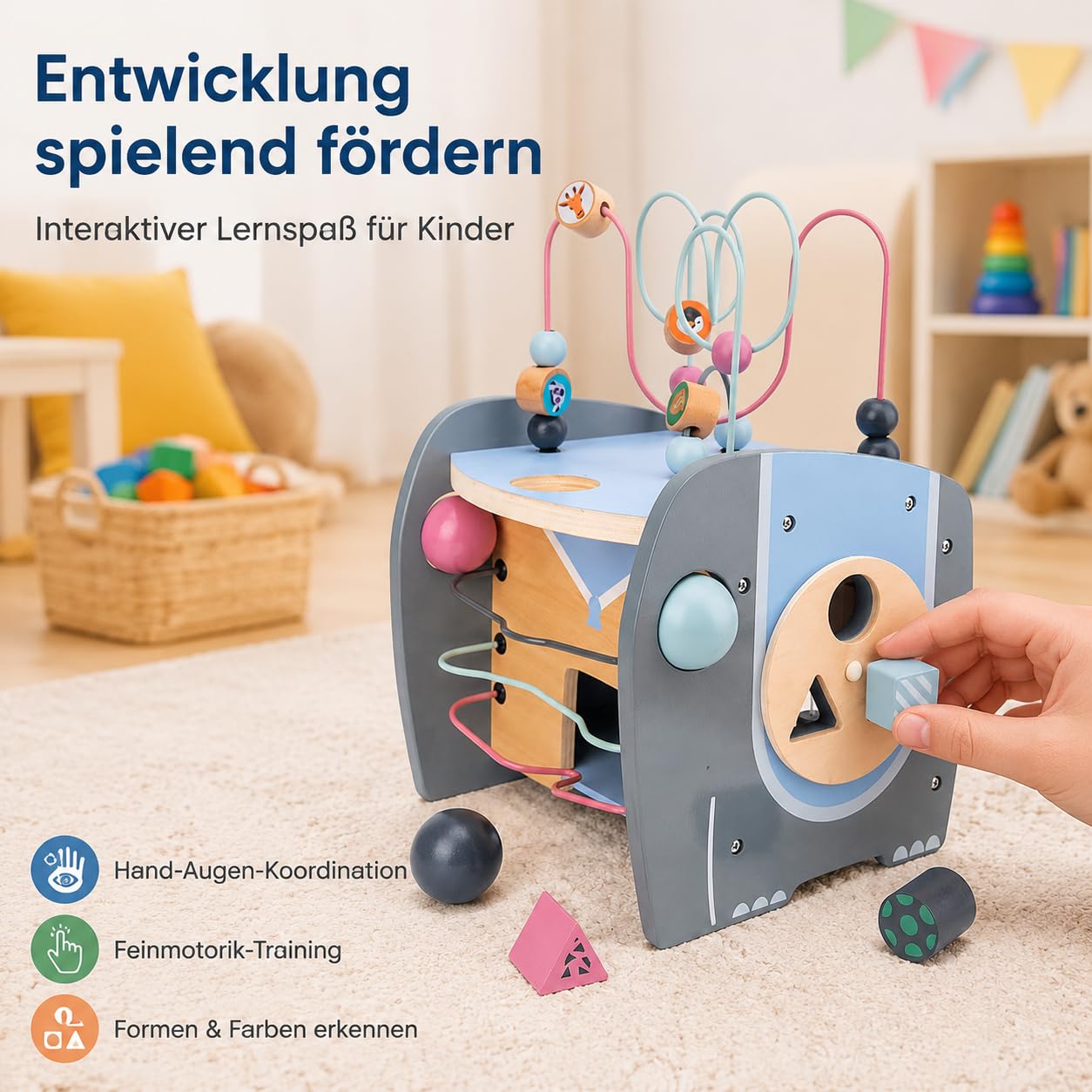 Regalo bebé 1 año Cubo de Actividad, jugue de Madera 26cm, sensorial y Educativo para niños 1-3 años, motricidad Fina