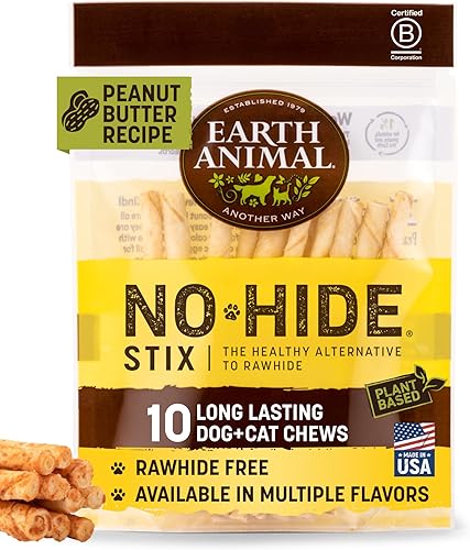 Earth Animal Stix No-Hide - Palitos masticables para perros y gatos, hechos en Estados Unidos, golosinas naturales alternativas al cuero crudo