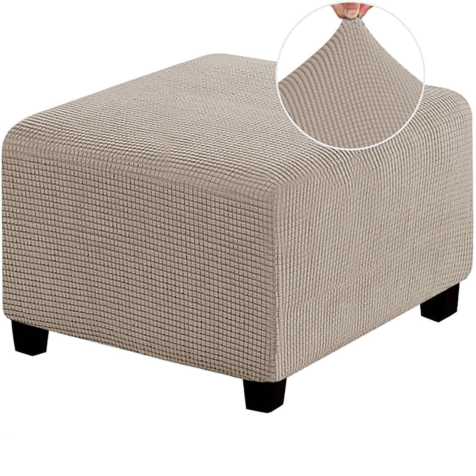 Uavchy Copri Pouf Elasticizzato Copri ottomano Piazza Copri Pouf poggiapiedi Divano Copertura Protettiva per poggiapiedi rett,Cachi