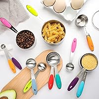 Vista 7 de Juego de 13 tazas y cucharas medidoras de acero inoxidable, cucharas medidoras anidables para ingredientes secos y líquidos