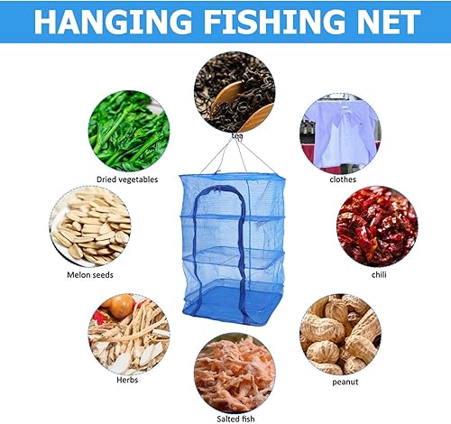 Miniatura 6 de Gatuida Tendedero de secado de malla para colgar, red de secado plegable, 4 capas de malla de pescado plegable, para camarones, pescado, frutas y
