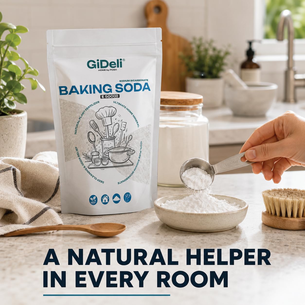 GiDeli Bicarbonato de Sodio 4x5kg - Perfecto Para Cocinar Pasta y Hornear - También se Utiliza Para Lavar y Limpiar - Uso Versátil en el Hogar - Regulador de la Química del Agua de la Piscina