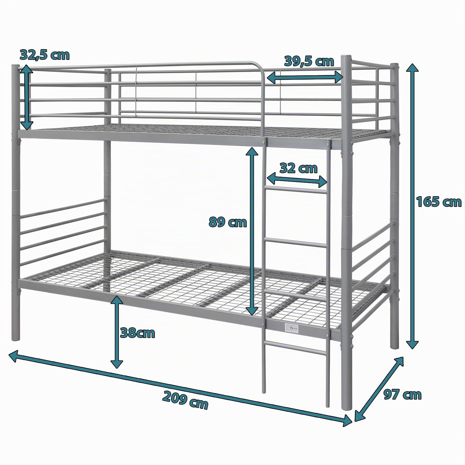 BB Sport Metall Etagenbett Stockbett Liegefläche jeweils 90 x 200 cm - teilbar in Zwei Einzelbetten