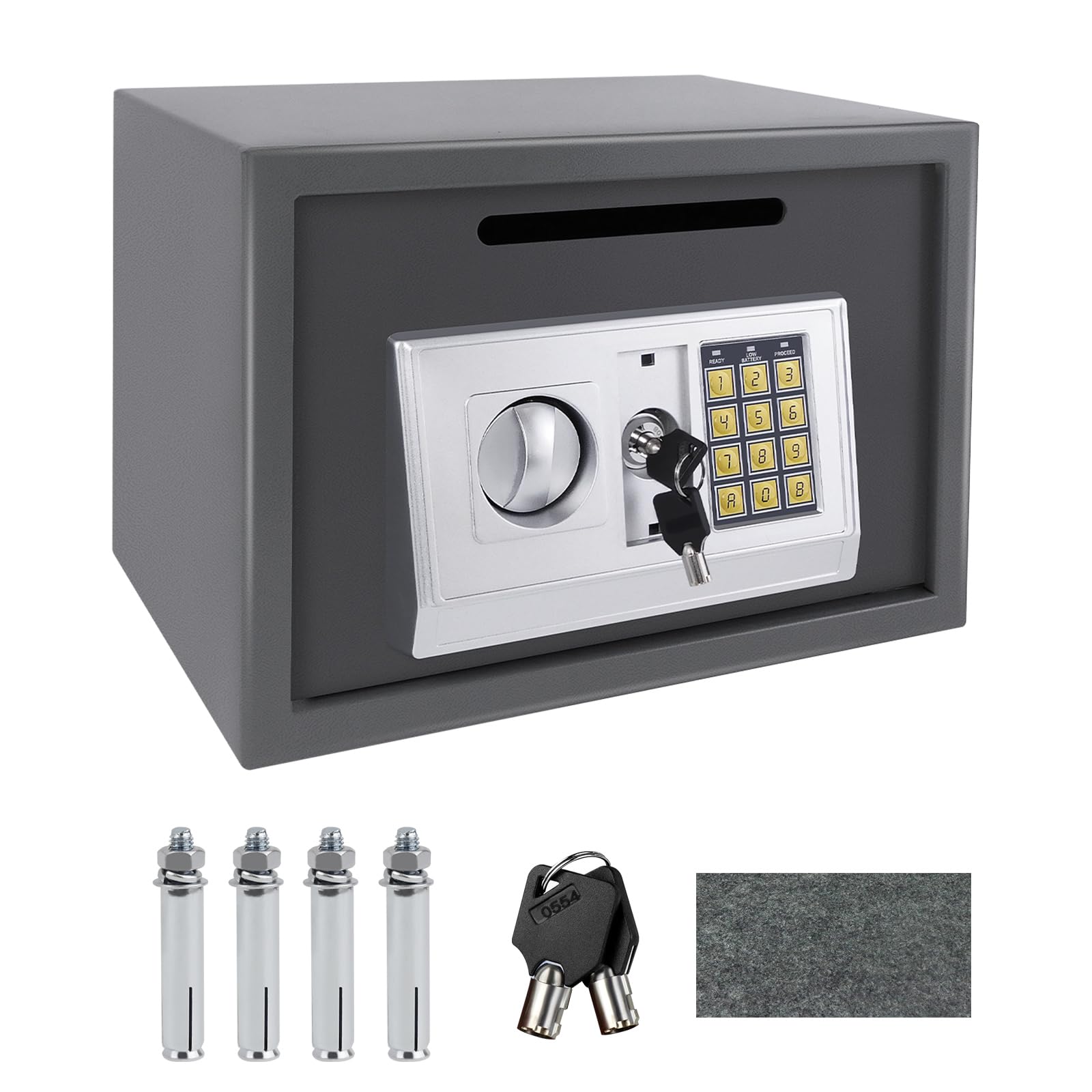 16L Electronic Digital Safe Box, Fireproof Security Box Home Office Money Cash Jewelry Steel Safety Box with 2 keys, Wall Mounted Mini Safe for Home Office Hotel, 35 x 25 x 25 cm, Grey — image 1