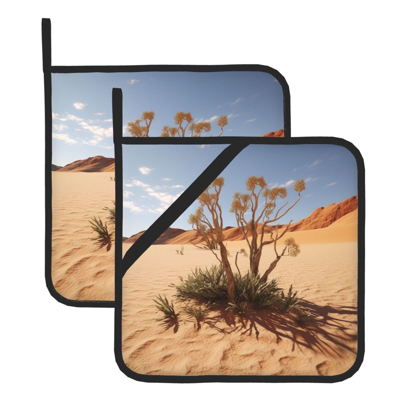 2 Pack Desert Plant Pot Holders for Kitchen Heat Resistant Pot Holders with Pocket Oven Potholders Washable Hot Pads for Cooking Baking Oven Pans Trivet 8x8 Inches