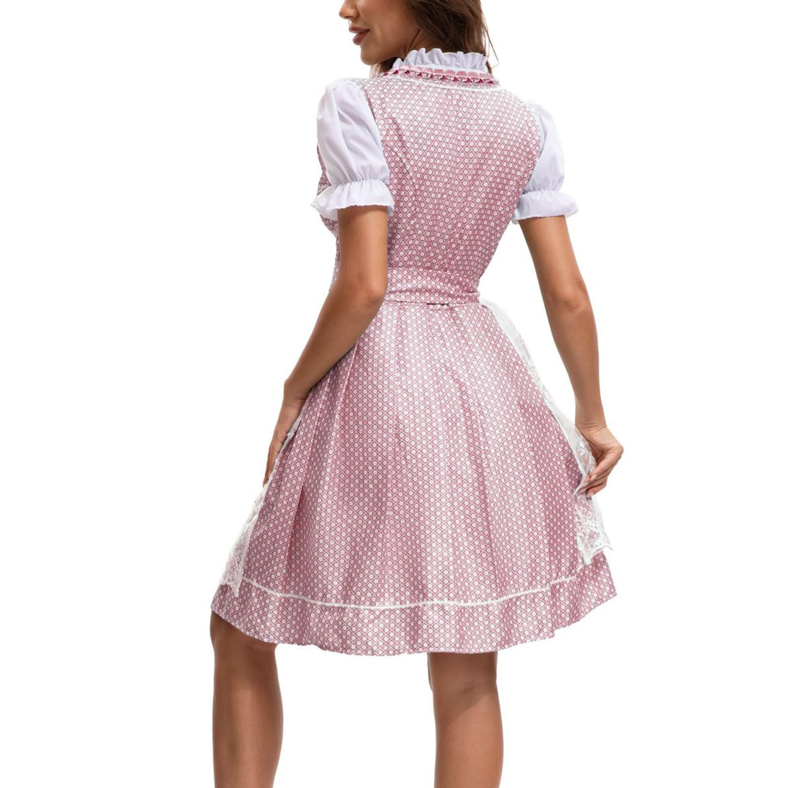 AACH Dirndl Damen Midi Trachtenkleid Trachtenmode Dirndlkleider Trachtenrock Spitze Swing Kleid Traditionelles Halloween Kleider für Karneval Oktoberfest Party Kostüm Besondere Anlässe